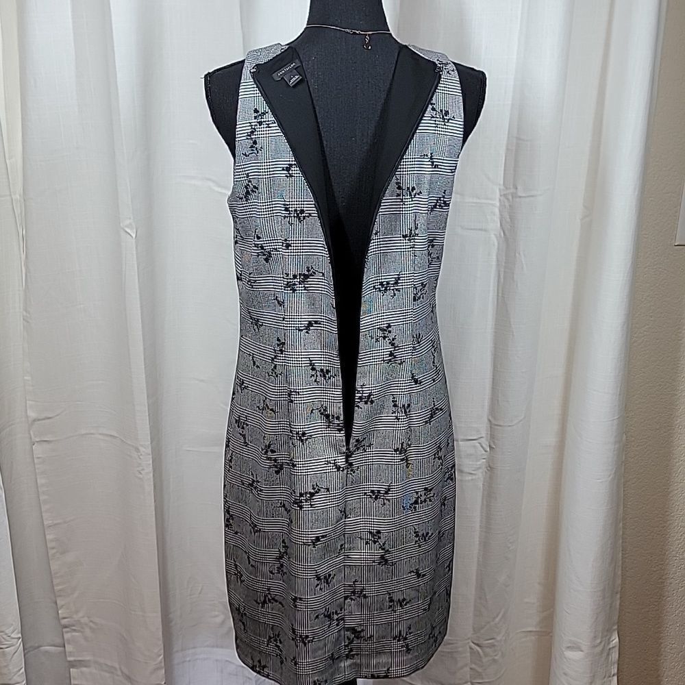 Ann Taylor Glen Plaid Gray Floral Sleeveless Dress - Picture 11 of 16